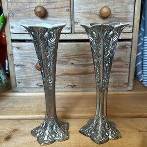 Vintage Set Of Two Condisco E.P Antimony Silver Bud vases